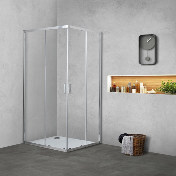 Box doccia TOKYO doppia porta scorrevole rettangolare 100x90 cm altezza 200 cm cristallo temperato 6 mm